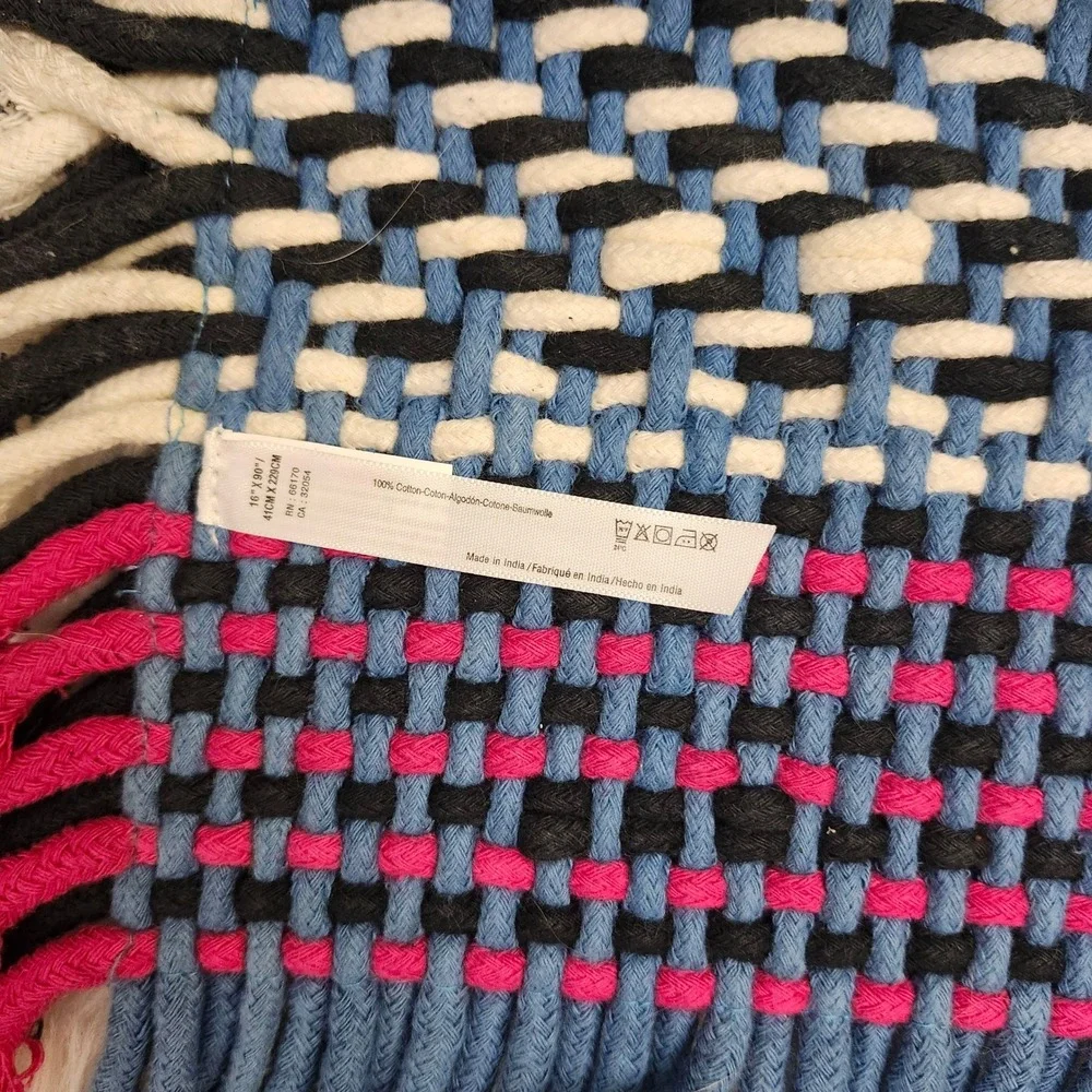 Anthropologie Bon Stripes Woven Table Runner Multicolor Cotton Fringe 16x90 Boho